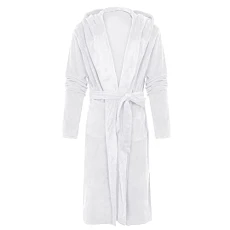 Men's Winter Plush Bathrobe Long Hooded Long Sleeve Casual Sleeping Robes Rhombus, white, 5XL