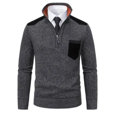 Men's Winter Thick Cable Knit Jumpers Casual Crew Neck Warm Long Sleeve Pullover Sweater Tops for Men Modern Fit Retro Jumper Fitted Street Wear Cardigan Sweaters Grey