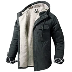 Mens Winter Thick Sherpa Fleece Cotton Hoodie Jackets Quilted Button Casual Jackets Thermal Outerwear Coats with 4 Pockets Grey S