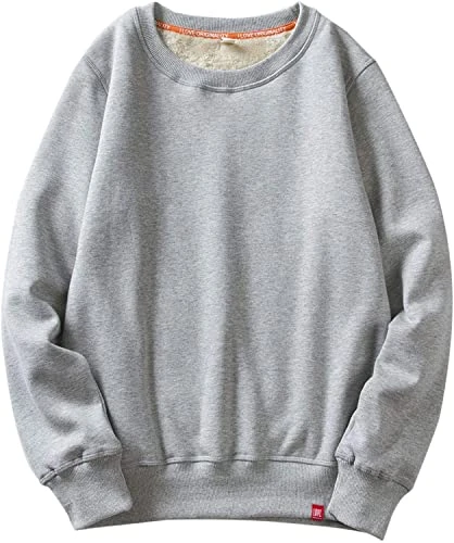 Men's Winter Warm Crewneck Fleece Sweatshirt Sherpa Lined Pullover Tops (S, Light Grey)