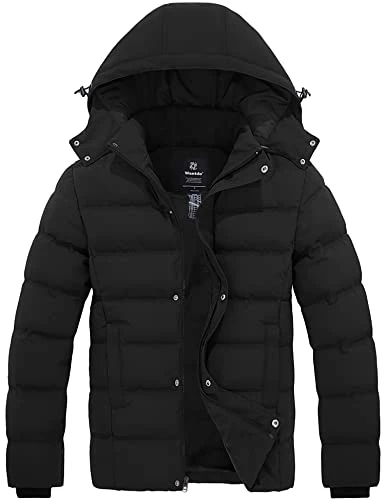 Men's Winter Warm Jacket Lightweight Outdoor Jacket Thicken Cotton Coat Hooded Puffer Coat Black XL