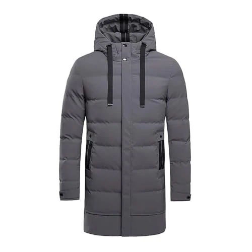 Men's Winter Warm Mid-Length Softshell Puffer Jacket with Hood Casual Outdoor Fat Plus Size Winter Jacket Mountain Jacket with Zip Warm Winter Coat Trench Coat, gray, XL