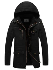 Men’s Winter Warm Parka Jacket Thickened Fleeced Lining Coat Windprooof Hooded Jackets Quilted Cotton Padding Mid-Length Casual Outerwear Coats Black XL