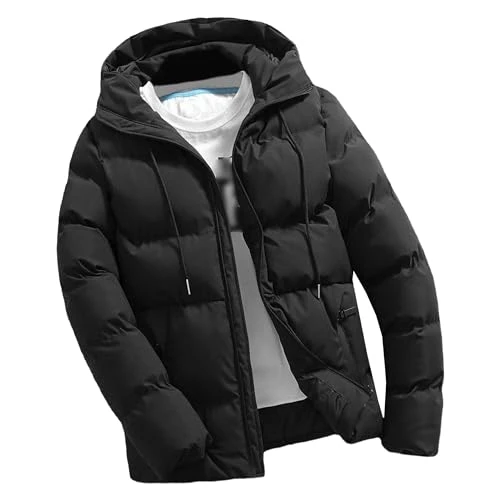 Men's Winter with Hood Puffer Jacket Thicken Insulated Warm Down Coat Windproof Waterproof Hooded Pu