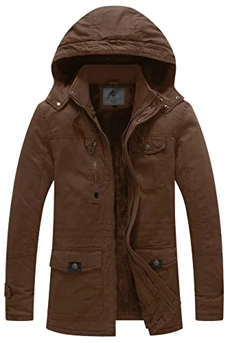 Men's Winter?Casual?Fleece?Coat Mid-Length Warm?Jacket Hooded?Windproof?Outerwear?Coat Classic Milit