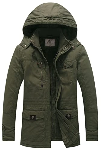 Men's Winter?Hooded?Warm?Jacket Thickened?Fleece?Coats Classic Military?Style?Parka?Jacket Mid-Lengt