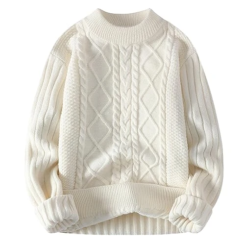 Mens Womens Aran Jumper Fairisle Cable Knit Jumper Long Sleeve Crew Neck Oversized Vintage Sweater P