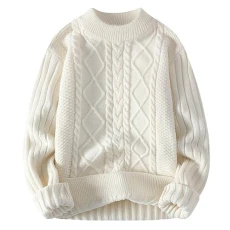 Mens Womens Aran Jumper Fairisle Cable Knit Jumper Long Sleeve Crew Neck Oversized Vintage Sweater P