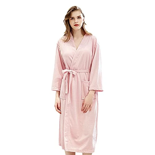 Mens Womens Couples Waffle Bathrobes Breathable Spa Hotel Kimonno Robes Homewear Pink SN070135 XL