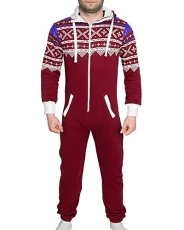 Mens Womens Jumpsuit All In One Piece Jumpsuits Sleepsuit Aztec Print Hooded Zip Up Pyjamas