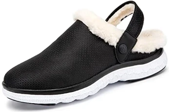 Mens Womens Winter Slippers Garden Clogs Warm Faux Fur Lined House Slippers Shoes Size Black-White UK 7.5=41 Mens Womens Winter Slippers Garden Clogs Warm Faux Fur Lined House Slippers Shoes Size Black-White UK 7.5=41