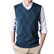 Men's Wool Blend Knitted Gilets Sweater Relax Fit V Neck Vest Sleeveless Jumper Smart Casual Tee Plaid Shirt Classic Business Gentleman Knitwear Knitted Waistcoat Sweater Cardigans XXXL Dark Blue