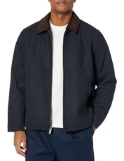Men's Wool Blend Open Bottom Jacket with Quilted Bib, Navy (Without Bib), S Men's Wool Blend Open Bottom Jacket with Quilted Bib, Navy (Without Bib), S