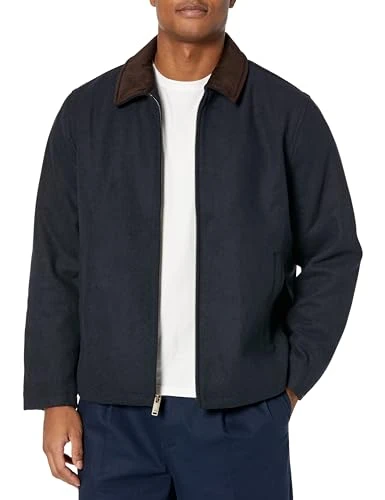 Men's Wool Blend Open Bottom Jacket with Quilted Bib, Navy (Without Bib), S