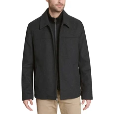 Men's Wool Blend Open Bottom Jacket with Quilted Coat, Charcoal/Softshell Bib, XS