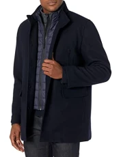 Men's Wool Twill Topper Coat with Water Resistant Bib, Blue, S Men's Wool Twill Topper Coat with Water Resistant Bib, Blue, S