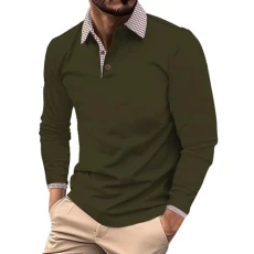Men's Work Polo Shirts for Men UK Long Sleeve Polo Tee Shirts Mens Slim Fit V Neck Golf Jumpers Fashion Summer Fall Solid Color Sweatshirt Black Pullover Blouse(A1-AG,3XL)