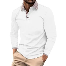 Men's Work Polo Shirts for Men UK Long Sleeve Polo Tee Shirts Mens Slim Fit V Neck Golf Jumpers Fashion Summer Fall Solid Color Sweatshirt Black Pullover Blouse(A1-White,M)