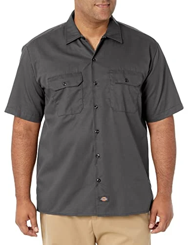 Men's Work Shirt Short Sleeved Casual Pyjama Bottoms, Men, Vert (Vert Sapin), 5X-Large