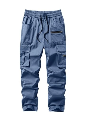 Mens Work Trousers Cargo Combat Pants Regular Fit Drawstring Workwear Casual Jogger Bottoms with Mul