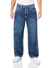 Men's Worker Baggy Denim Jean Pants, Dark Indigo, 28