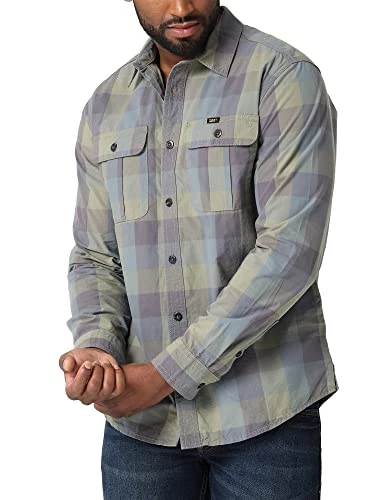 Men's Working West Relaxed Fit Long Sve Shirt Button, Deep Lichen Green Plaid, 42/44