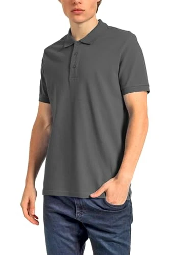 Mens Workwear Golf Summer Casual Plain Short Sleeve Jersey Polo T-Shirt Tee Top Polo T Shirt Charcoal Medium