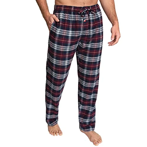 Men's Woven Flannel Sleep Pant, Navy/Rumba Red, Large