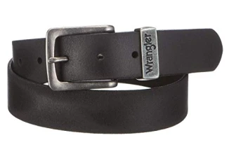 Mens Wrangler Embossed Logo Metal Tab Leather Jean Belt W0080US01 - Black Mens Wrangler Embossed Logo Metal Tab Leather Jean Belt W0080US01 - Black