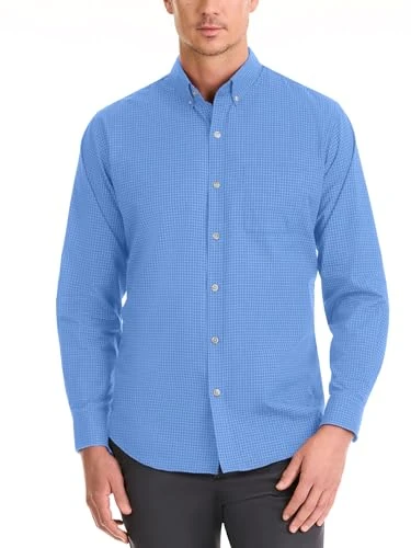 Men's Wrinkle Free Long Sleeve Button Down Shirt, Riviera Blue, Medium