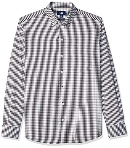 Men's Wrinkle Resistant Stretch Long Sleeve Button Down Shirt Dress, Charcoal Gingham, S