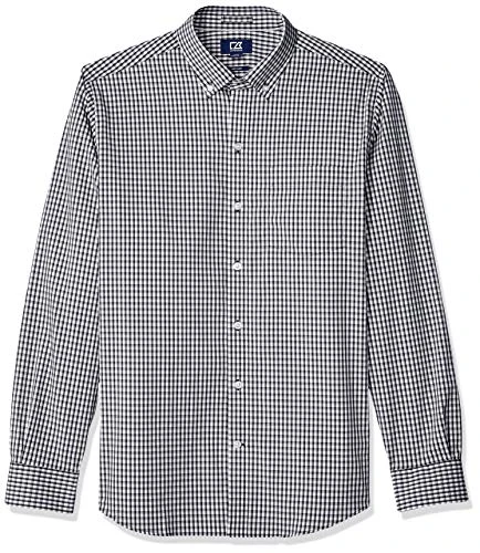 Men's Wrinkle Resistant Stretch Long Sleeve Button Down Shirt Dress, Liberty Navy Gingham, S