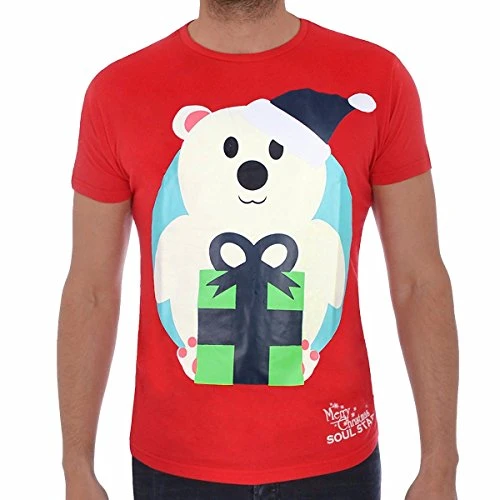 Men's X-Mas Reindeer Snowman Festive Christmas Novelty T-Shirt Top Tee Size Red/Blue L