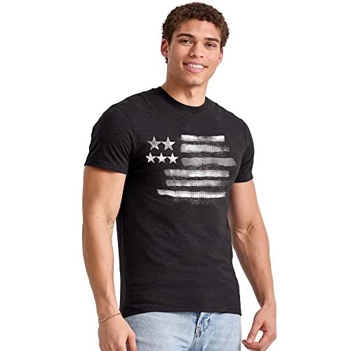 Men's Y06382 T-Shirt, Black and White Flag, XXL