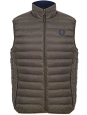 Men's Yellin Quilted Puffer Gilet with Fleece Lined Collar - Khaki - L