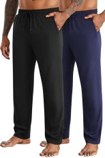 Men's Yoga Sweatpants Open Bottom Sweat Pants Drawstring Athletic Lounge Pants with Pockets, Black & Navy Blue, Small Men's Yoga Sweatpants Open Bottom Sweat Pants Drawstring Athletic Lounge Pants with Pockets, Black & Navy Blue, Small