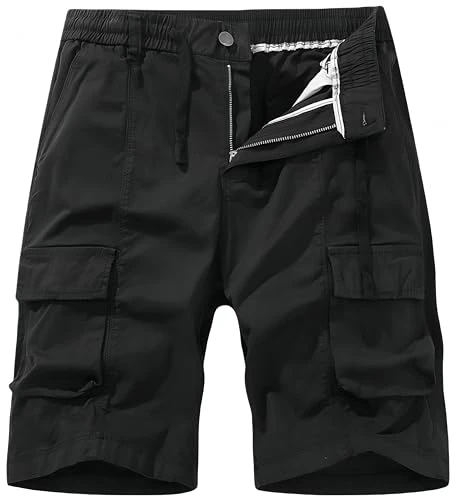 Men's Zip Cotton Cargo Trousers Summer 3/4 Shorts Plain Oversized Cropped Trousers Shorts with Draws