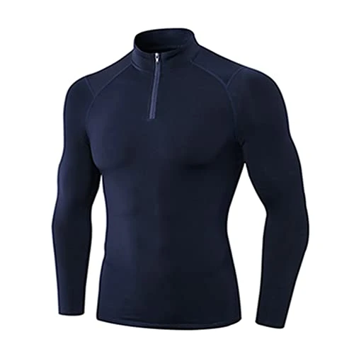 Men's Zip Sports Tops Casual Spring Long Sleeve Shirts Gym Running Outdoor Polo Shirt Sweatshirt (Na