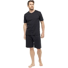 Mens/Gentlemens Nightwear/Sleepwear Striped Short Sleeve T-Shirt & Shorts Pyjama Set, Black Large