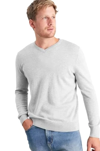 MensRibbed Plain Long Sleeve Round Neck Top Warm Pullover Top Plain Light Grey Large (UK 12)