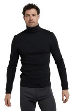 Meribel Mens Thermal Baselayer Top - Combed Cotton Sweater, Roll Neck Jumper, Breathable, Quick Drying & Fitted Sleeves - for Everyday Use Black L