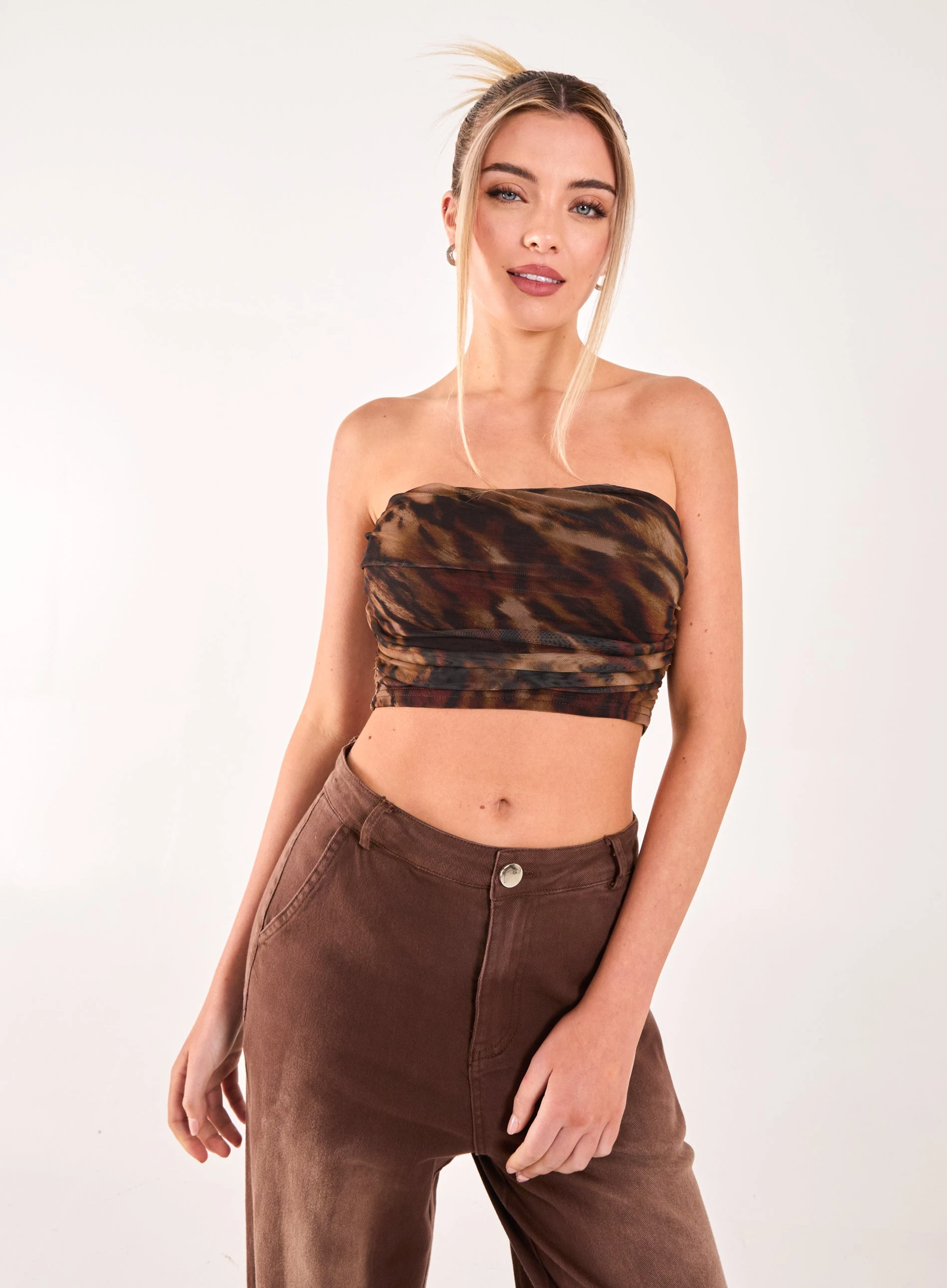 Mesh Animal Print Bandeau Top Animal