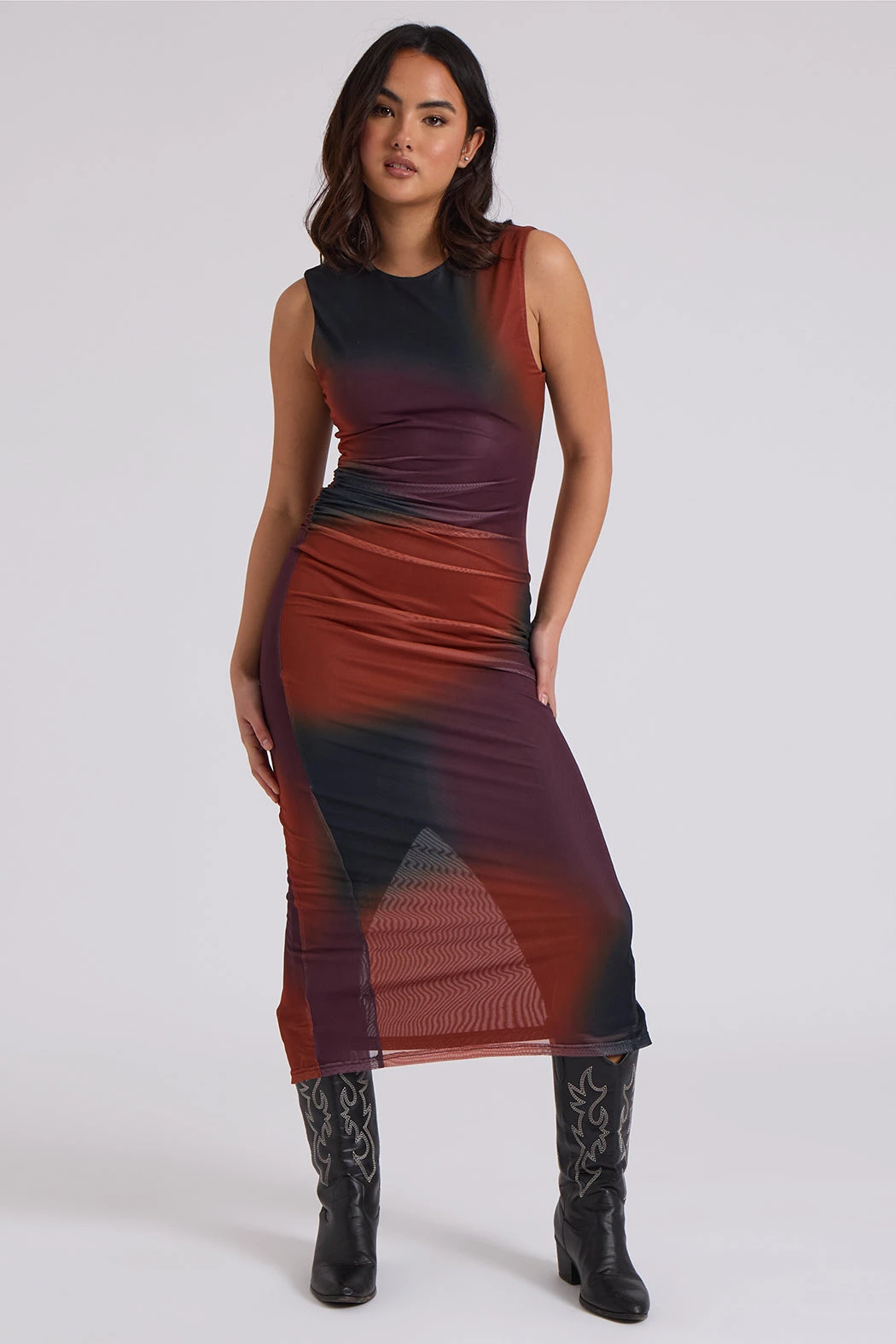 Mesh Tye-Dye Midaxi Dress /