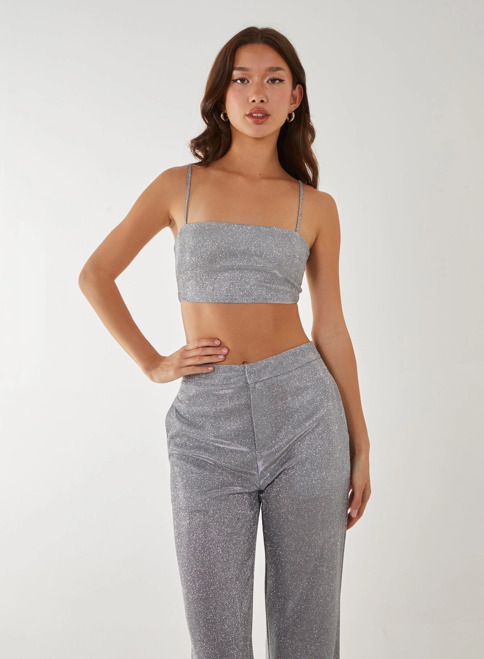 Metallic Crop Top  - 12  - Silver