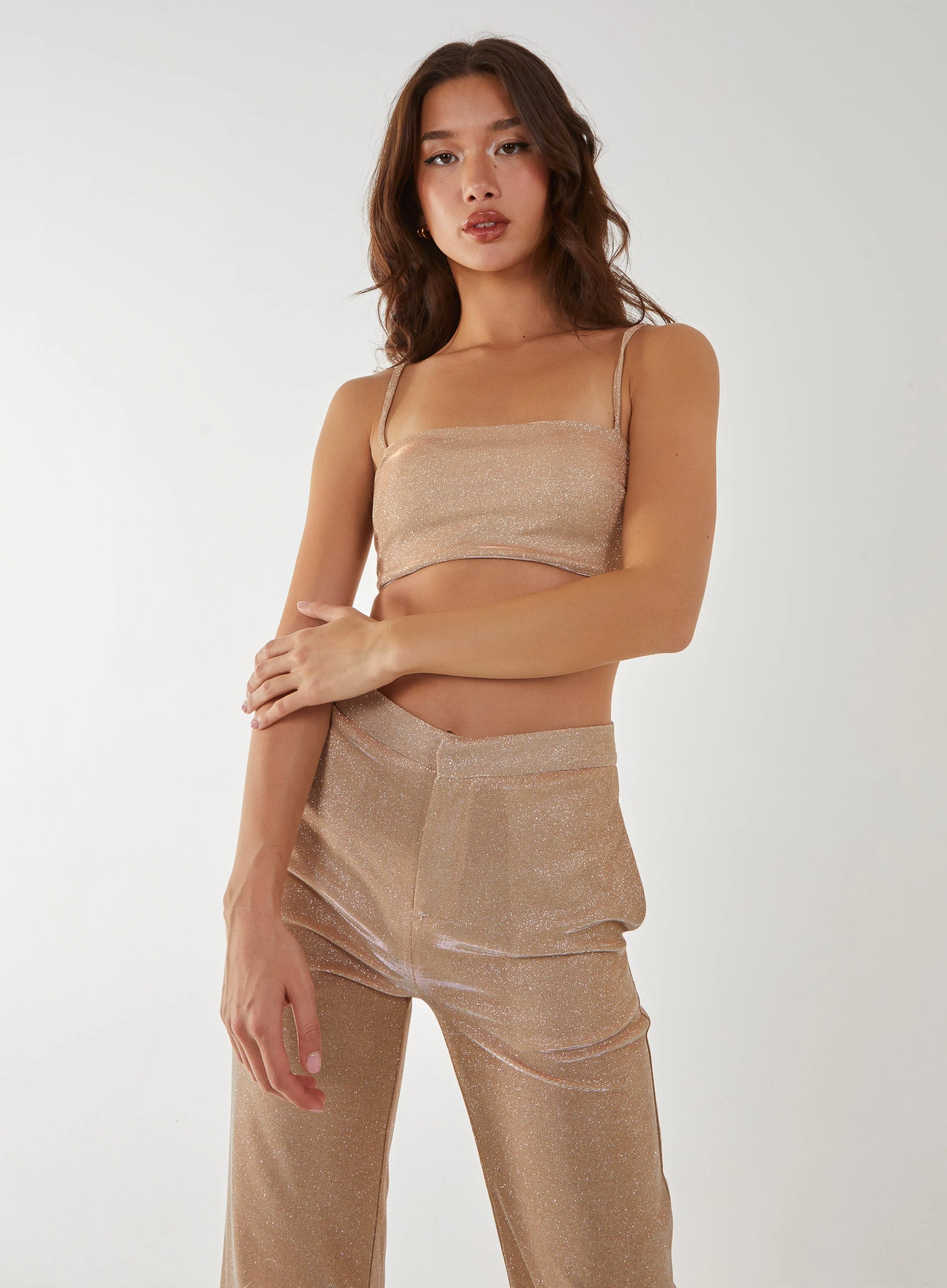 Metallic Crop Top  - 14  - Champagne