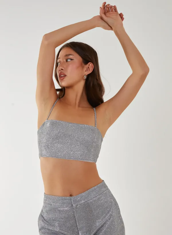 Metallic Crop Top - - Silver