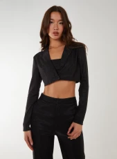 Metallic Cropped Blazer Black