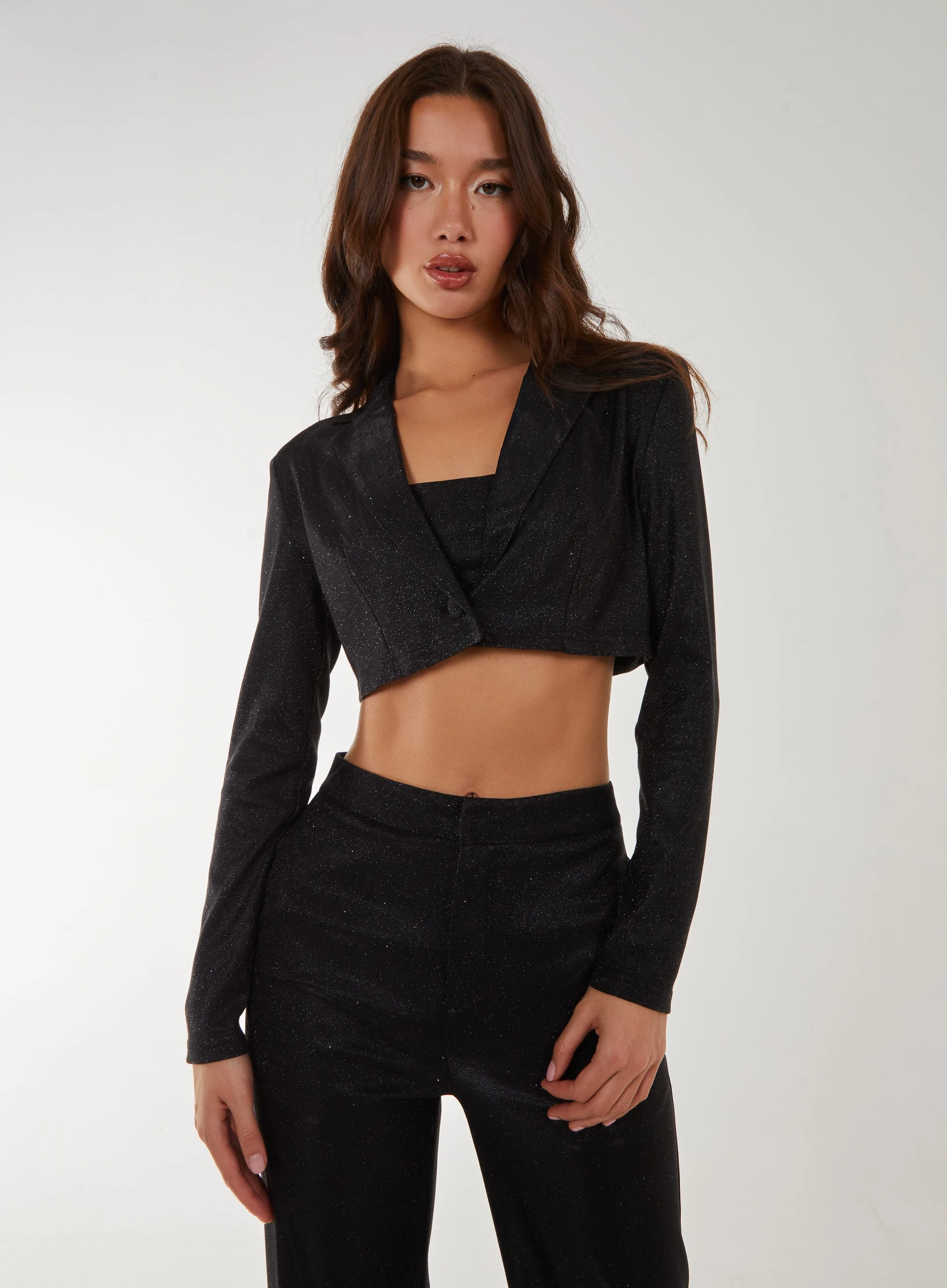 Metallic Cropped Blazer Black