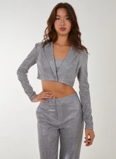 Metallic Cropped Blazer ILVER - SILVER