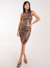 Metallic Ruched Midi Dress  - 6  - Bronze